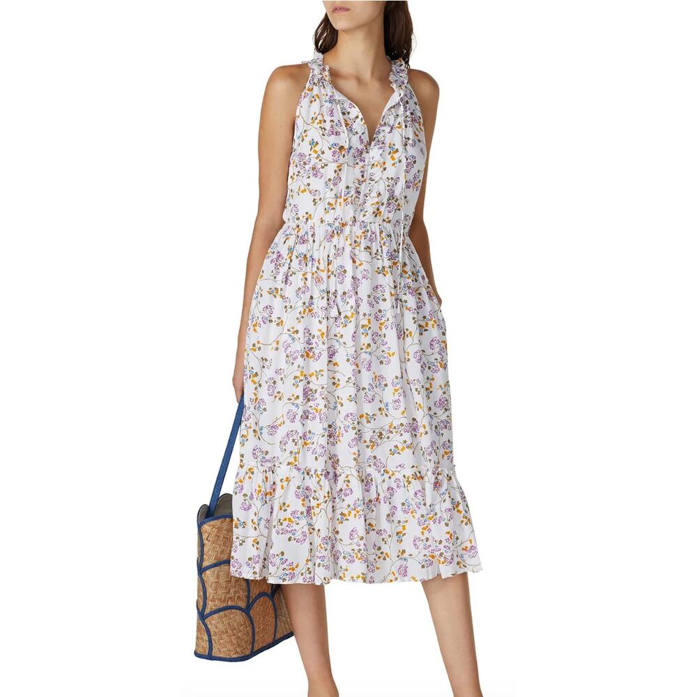 Roller Rabbit Womens Floral Odelle Sleeveless White/Purple/Yellow Dress Small